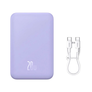 Baseus Magnetic Mini 20000 mAh 20W Powerbank – lila USB-C / USB-C-Kabel