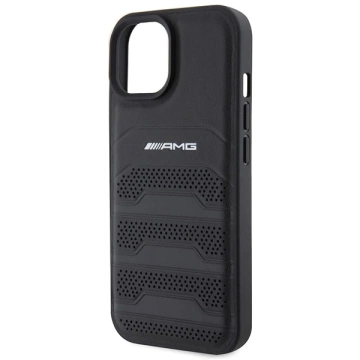 iPhone 15 Plus Hülle Mercedes AMG Leder Geprägte Linien Schwarz