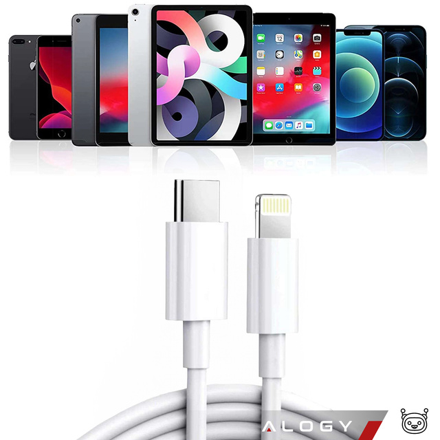 Kabel 2m USB-C do Lightning Alogy Fast Charge przewód do ładowania iPhone 20W biały