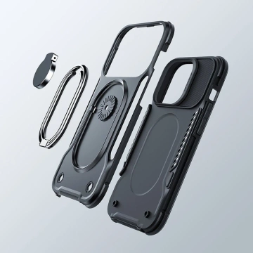 Etui Joyroom Dual Hinge do iPhone 14 Pro Max pancerny pokrowiec z podstawką uchwytem ring holder czarne