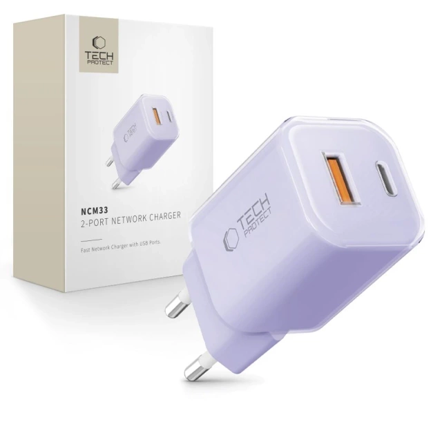 Ładowarka Sieciowa 2xUSB Tech-Protect NCM33 33W PD QC3.0 Fioletowa