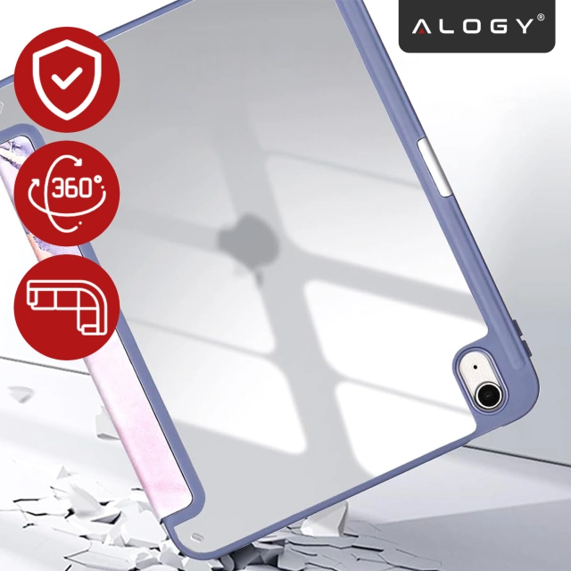 Etui Ochronne do Apple iPad 10.9" 10 Gen 2022 / iPad 11" A16 11 Gen 2025 Hybrydowe z Miejscem na Rysik, Składana Okładka z Funkcją Podstawki 2w1, Alogy HybridBook™ Case – Marble Purple