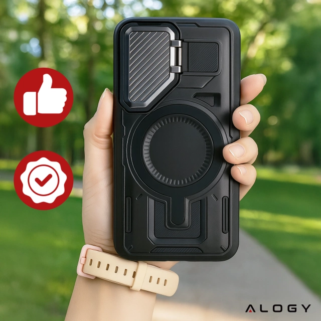 Etui do Samsung Galaxy S25 Plus Case do MagSafe Wzmocniona Pancerna ochrona obiektywów z funkcją podstawki obudowa na telefon Alogy HeavyDuty Mag™️ + Szkło
