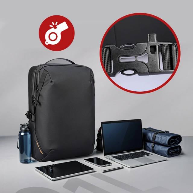 Plecak Podróżny Mark Ryden na Laptopa 15.6", Wodoodporny, Pojemny 21L, z Brelokiem na Klucze i Gwizdkiem 44 × 29 × 17 cm – Czarny