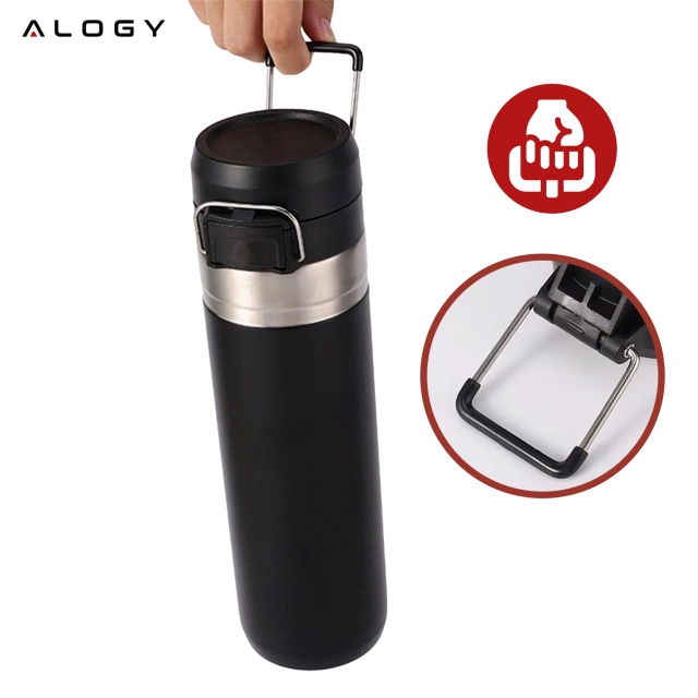 Kubek termiczny Termos Alogy ThermoGo™ 800ml Stalowy Szczelny Pakowny Podróżny do Kawy i Herbaty Sportowy Długo Trzymający Ciepło do Auta i Plecaka Czarny