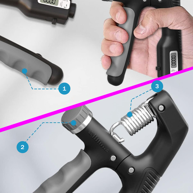 Ściskacz grip do ćwiczeń dłoni rąk regulowany 10-100 kg trening sport rehabilitacja z wyświetlaczem licznik Czarny