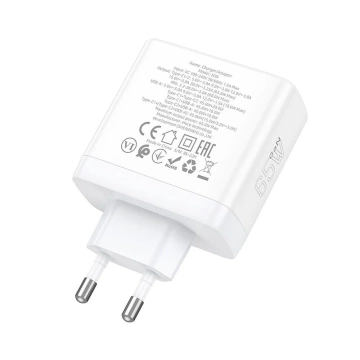 HOCO 2 x Typ C USB A QC PD 65W GaN Wandladegerät Weiß