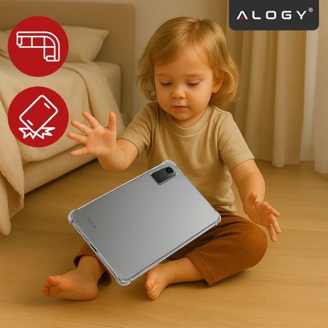 Etui Ochronne do Redmi Pad SE 11" 2023, Wzmocnione Narożniki, Smukłe i Lekkie, Antywstrząsowe ShockProof, Alogy FlexiShield™ – Przezroczyste + SZKŁO HARTOWANE