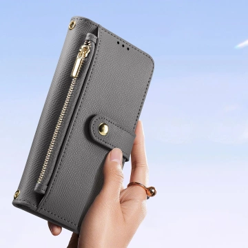 iPhone 16 Pro Max Dux Ducis Lawa Lederhülle mit MagSafe Wallet Grau