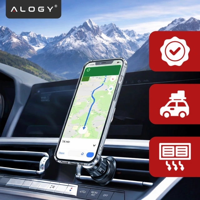Uchwyt samochodowy MagSafe do iPhone 14 13 12 na kratkę do kratki auta Alogy Airvent car holder Czarny