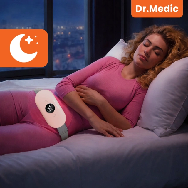 Pas Grzejący z Masażerem na okres i plecy - przeciwbólowy, ciepło + wibracje, 6 poziomów intensywności, akumulator 1800 mAh - Dr.Medic ThermoPulse™ Różowy