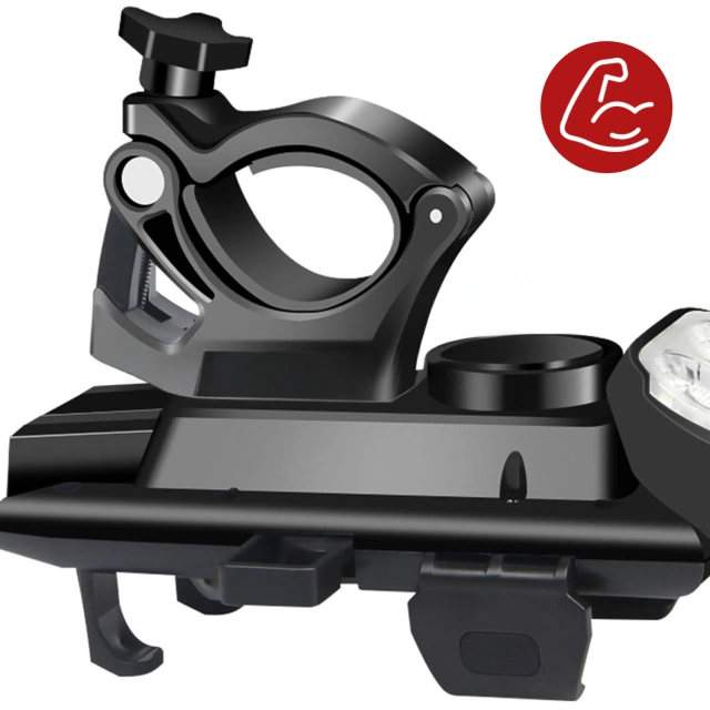Uchwyt rowerowy na telefon 4w1 lampka LED T6 przednia dzwonek klakson na rower Powerbank 3000mAh czarny
