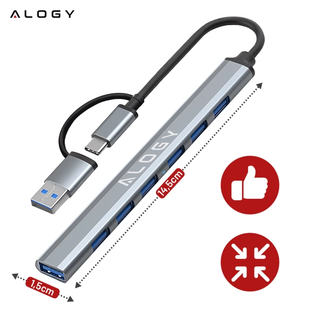 Hub 7w1 USB-C z USB 3.0 do 7x USB-A (1x3.0 + 6x2.0) – Alogy MultiHub™ Do Notebooka Laptopa
