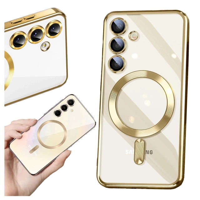 Etui do Samsung Galaxy S24 FE Alogy LuxeShield™️ Glamour Luxury Ring obudowa do MagSafe z osłoną aparatów Złote