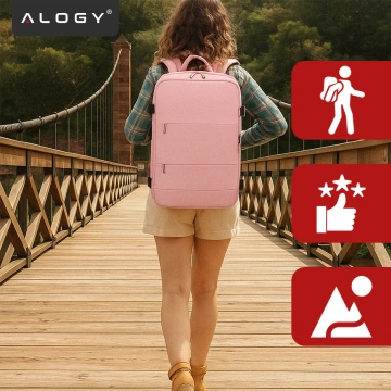 Damen-Reise-Laptop-Rucksack für Koffer, Gepäck, Flugzeug, Arbeit, Schule, 45 x 30 x 20 cm, Alogy Pink