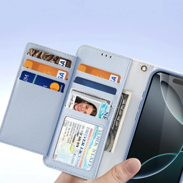Dux Ducis Lawa iPhone 16 Pro Lederhülle mit blauem MagSafe Wallet