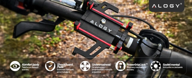 Uchwyt rowerowy na kierownicę Alogy Bike Phone Holder do telefonu 55-95mm na rower motor hulajnogę Czarny