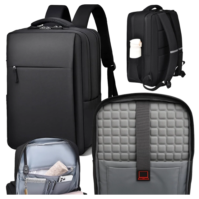 Plecak biznesowy na laptopa 15–16" – wodoodporny, odporny na wstrząsy, z kieszenią na butelkę i paskiem na walizkę – Alogy UrbanPack Pro™ Czarny