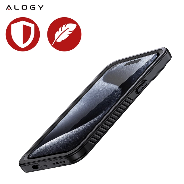 Etui do Apple iPhone 15 Pro Pancerne 360 case do Mag Safe wodoodporne Armor IP68 Alogy czarne