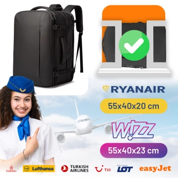 Bange wasserdichter Rucksack für 15,6-Zoll-Laptop, Stadtreisender, 45 x 30 x 16 cm, für Arbeit, Flugzeug, Herren, Damen, mit USB-Anschluss Schwarz