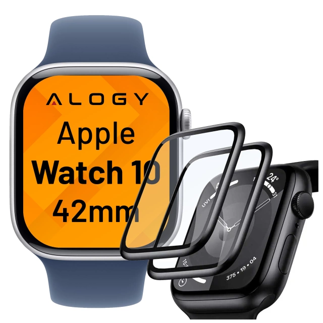 2x Szkło Hybrydowe do Apple Watch 10 42mm Alogy 3D Glass z czarną ramką