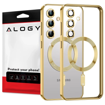 MagSafe-Hülle für Apple iPhone 16 Pro Max Alogy Glamour Luxus-Ringgehäuse Gold-Transparent