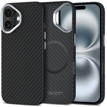 MagSafe Tech-Protect Ion Carbon iPhone 16 Hülle Schwarz/Silber