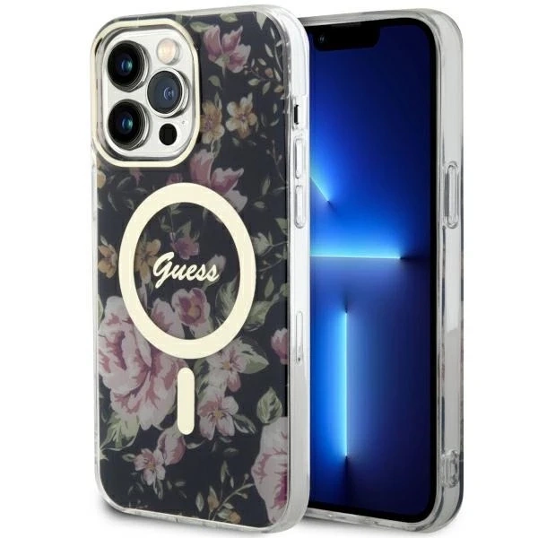 Etui für Telefon Guess GUHMP14XHCFWSK für Apple iPhone 14 Pro Max 6,7" Czarny/Black Hardcase Flower MagSafe