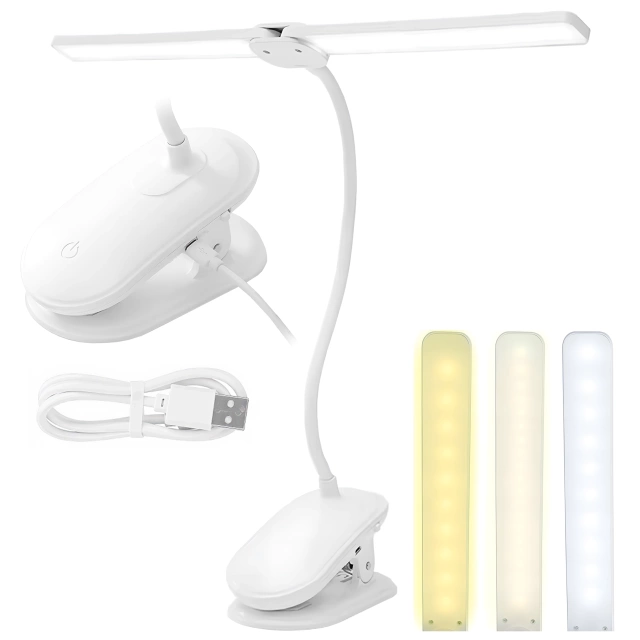 Lampka biurkowa nocna LED – akumulator 4000 mAh, podwójne oświetlenie, elastyczne ramię, klips z regulacją, idealna do biurka i łóżka – Alogy SmartClip™ Light Biała