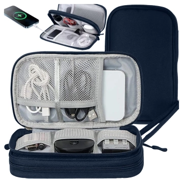 Reiseetui mit Organizer für Kabel, Ladegeräte, Handy und Powerbank, multifunktional und kompakt (21 x 12,5 x 5 cm), Alogy TravelPack™ – Marineblau