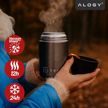 Abendessen-Thermoskanne für Kinder-Suppe, Essen, 700 ml, Alogy Edelstahl-Klapplöffel, Thermograu