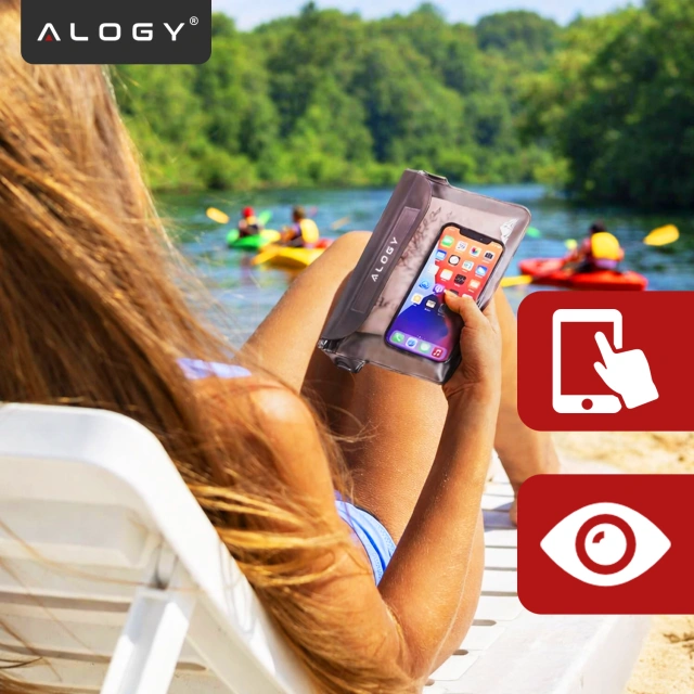 Etui wodoodporne nerka saszetka Case na telefon futerał do wody wodoszczelne 21.5x23.5cm Alogy Waterproof Czarne