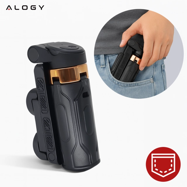 Selfie Stick Mini Tripod stabilny kompaktowy lekki Kijek do Selfie i Statyw Rozkładany 360° z Pilotem Bluetooth 10m, Stojak do Zdjęć i Nagrywania, Alogy FlexiShot™ Czarny
