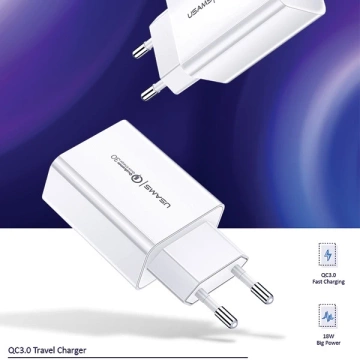 USAMS Ładowarka sieciowa 1xUSB T22 18W 3A QC3.0 (only head) Fast Charging biały/white CC83TC01 (US-CC083)