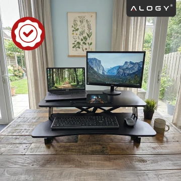 Stehschreibtisch mit pneumatischer Höhenverstellung 60 × 80 cm – Höhenverstellung 11–51 cm, zweistufig, klappbar, ideal fürs Homeoffice – Alogy LiftDesk™ Schwarz