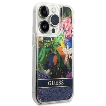 Etui Guess GUHCP14XLFLSB do Apple iPhone 14 Pro Max 6,7" niebieski/blue hardcase Flower Liquid Glitter