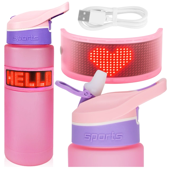 Butelka Bidon na Napoje LED, Inteligentna z Wyświetlaczem i Łącznością Bluetooth, Słomka, Motywacyjna, Wielokrotnego Użytku, Alogy FitBottle™ 800ml - Różowa