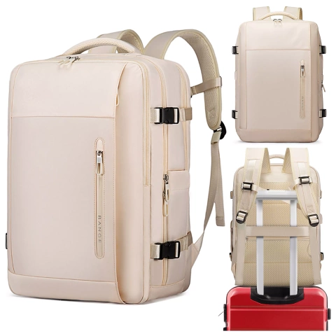 Bange wasserdichter Rucksack für 15,6-Zoll-Laptop, Stadtreisender, 45 x 30 x 16 cm, für Arbeit, Flugzeug, Herren, Damen, mit USB-Anschluss Schwarz