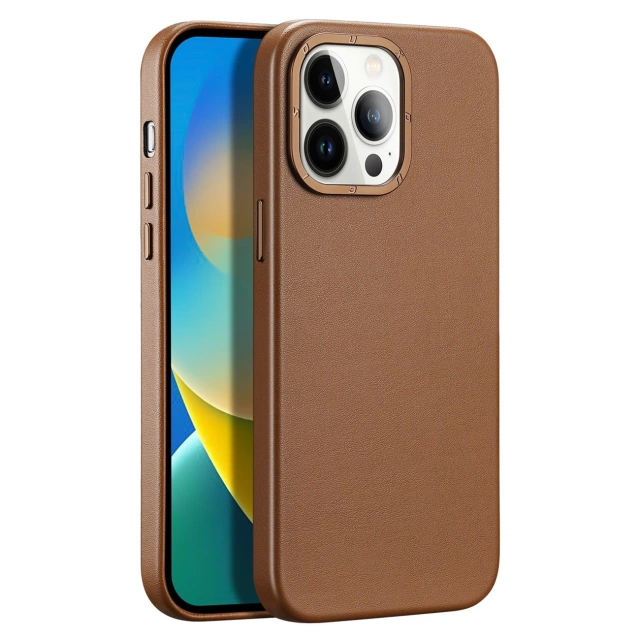 Etui Dux Ducis Grit skórzane do iPhone 14 Pro Max elegancki pokrowiec ze sztucznej skóry (kompatybilne z MagSafe) brązowy
