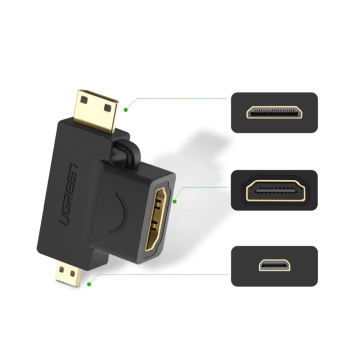 UGREEN Adapter von HDMI Typ A (weiblich) auf Mini HDMI (männlich) / Micro HDMI (männlich) schwarz (20144)