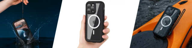 Etui Wodoodporne do Apple iPhone 15 Pro, Pancerna Obudowa 360° z Przezroczystym Tyłem, Kompatybilna z MagSafe, HydroArmor™ IP68 Case – Czarne