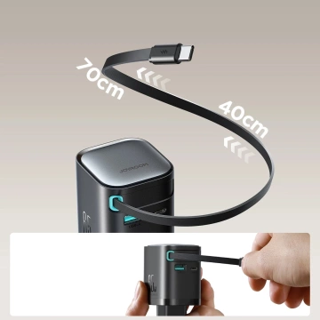 Joyroom JR-TCL02 65 W USB-A USB-C GaN-Ladegerät mit integriertem USB-C-Kabel – Schwarz