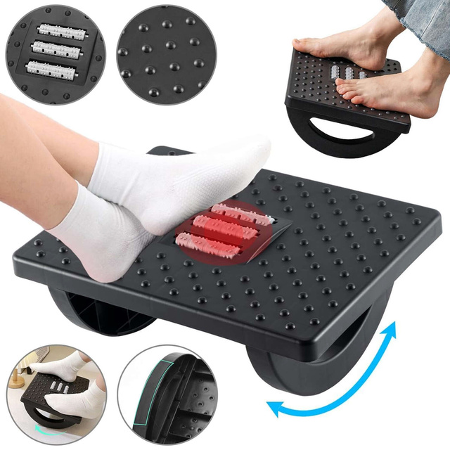 Podnóżek biurowy podstawa pod stopy nogi masaż stóp do pracy biura regulowany regulacja kąta czarny