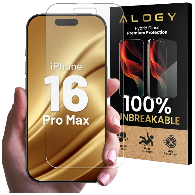 Szkło "NIETŁUKĄCE" do Apple iPhone 16 Pro Max hybrydowe Alogy Flexi Full Glass 9H płaskie na cały ekran