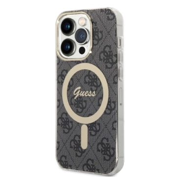 Zestaw Guess GUBPP14LH4EACSK Case Charger iPhone 14 Pro 6,1" Czarny/Black Hard Case 4G Print MagSafe