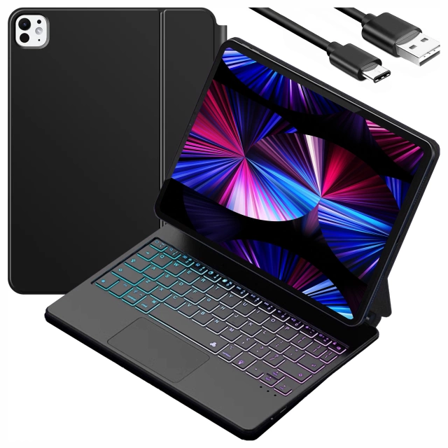 Etui z Klawiaturą do do Apple iPad Pro 11" 2021/2020 iPad Air 10.9" 2022/2020 iPad Air 11" 2024/2025 , Touchpad i Podświetlenie LED, Magnetyczne Mocowanie, Alogy MagnetKeyboard™ Case – Czarne