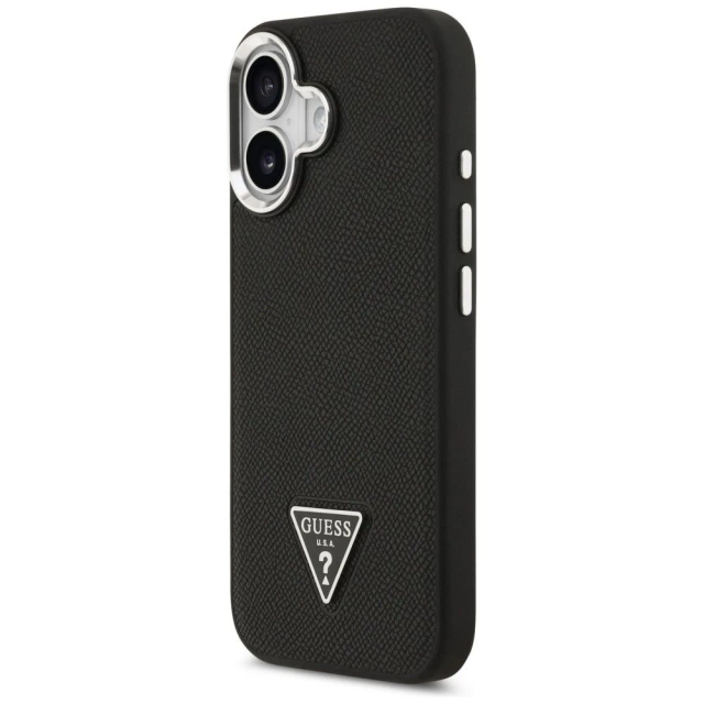 Etui Guess Grained Triangle Logo MagSafe do iPhone 17 Czarny