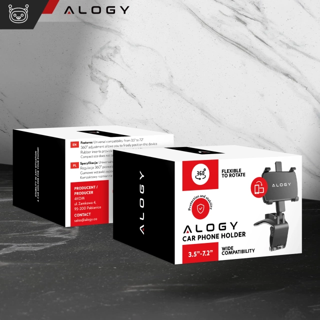 Uchwyt samochodowy do auta Alogy na telefon max 7.2 cali na lusterko kokpit osłonę czarny