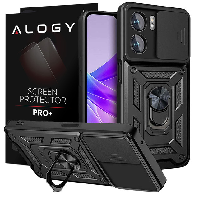 Etui Alogy Camshield Stand Ring z osłonką na aparat do Oppo A57 5G / A77 5G + Szkło