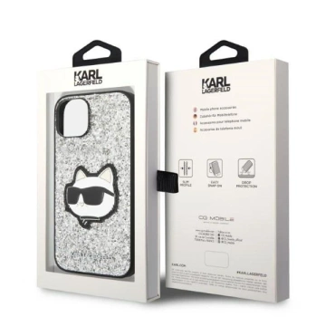 Karl Lagerfeld KLHCP14SG2CPS Handyschutzhülle für Apple iPhone 14 6,1" Silber/Silber Hardcase Glitter Choupette Patch
